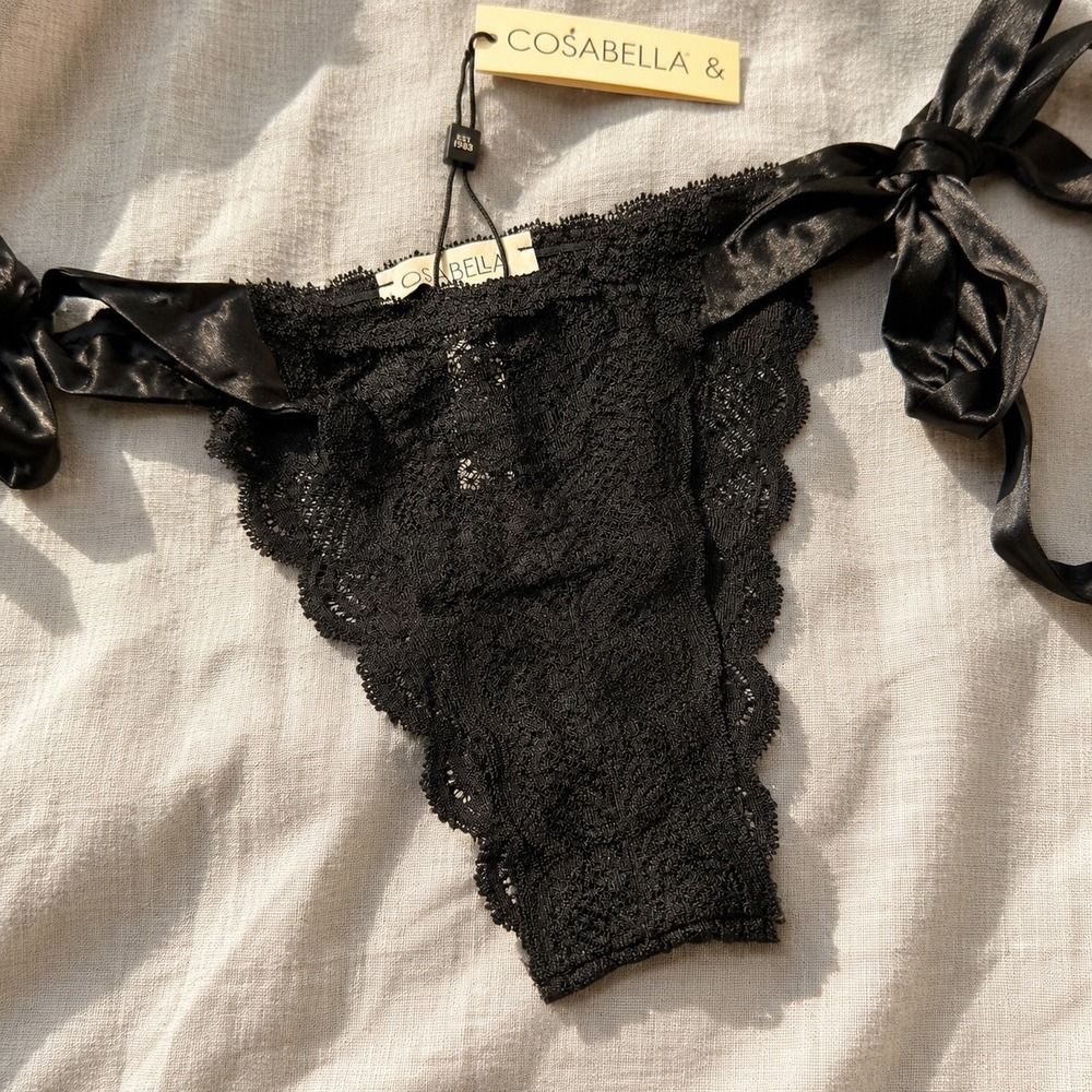 COSABELLA NSN Tie Brazilian Panty Black Lace Satin Bow / SIZE M/L - NWT - Picture 5 of 11